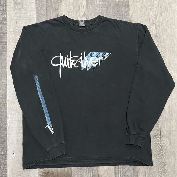 VTG Quicksilver Y2K Tee Dark Navy Blue Long Sleeve Surf Skate 00s T Shirt Sz XL - Picture 1 of 4